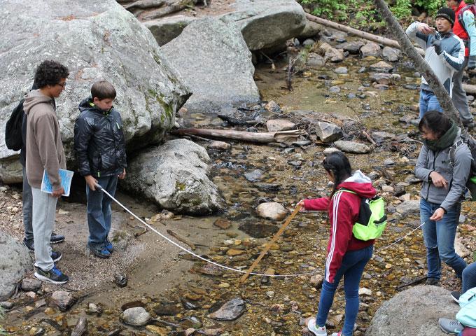 students measuring water